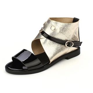 Faux Leather Womens Flat Heel Open Toe Sandals with Buckle Shoes(More Colors)