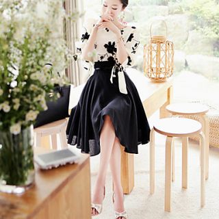 BeiYan Womens Simple Round Collar Waist Slim Dress(Screen Color)