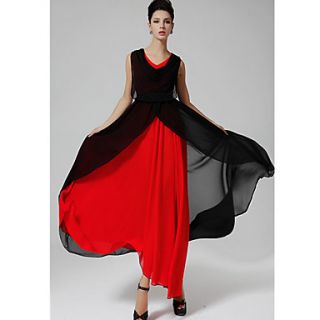 F.Modern WomenS New False Two Piece Split V Is Gotten Great Chiffon Skirt(Red,Black)