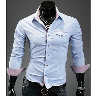 HKWB Casual Check Color Joint Long Sleeve Slim Shirt(Light Blue)
