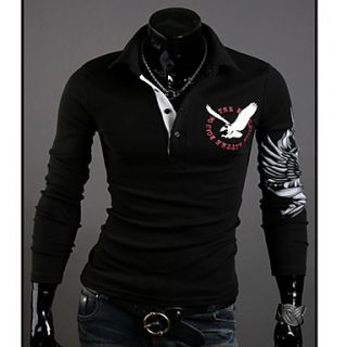 HKWB Casual Print Slim Lapel Long Sleeve Polo Shirt(Black)