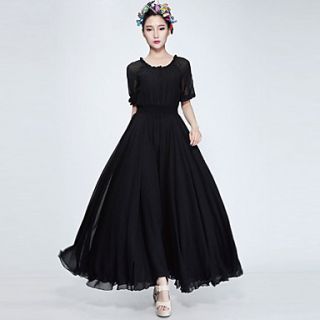 Color Party Womens Mid Length Swing Long Dress (Black)