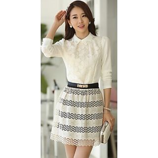 Meitiantian Flower Lace Jointing White Dress
