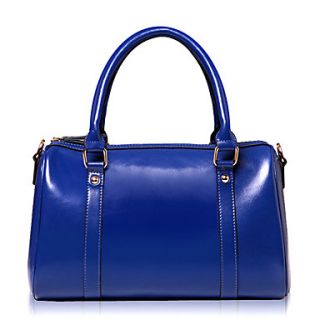 Global Freeman Womens Boston Simple Solid Color Pure Leather Tote(Royal Blue)
