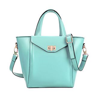 Global Freeman Womens Korean Fashion Two Use Solid Color Leather Tote(Light Blue)
