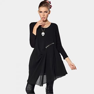 JRY Womens Simple Round Neck Black A Line Chiffon Loose Fit Dress