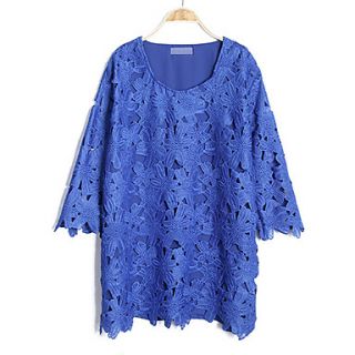 JRY Womens Simple Round Neck Blue Cut Out Chiffon Long Sleeve Loose Fit Dress