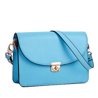 Global Freeman Womens Fashion Free Man Simple Solid Color Leather Messenger Bag(Light Blue)