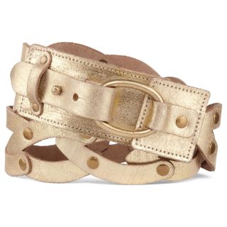 Linked Leather Pullback Belt, Gold, Womens