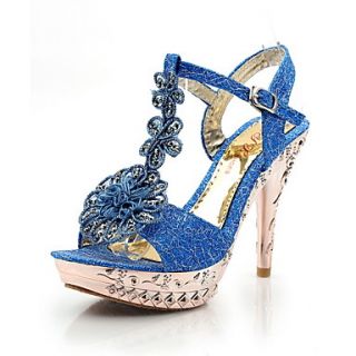 Sparkling Glitter Womens Stiletto Heel Heels Sandals with Flower Shoes(More Colors)