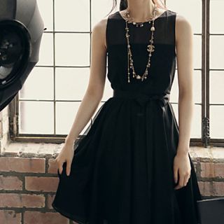 BeiYan Womens Korean Sleevless Solid Color Waist Dress(Black)