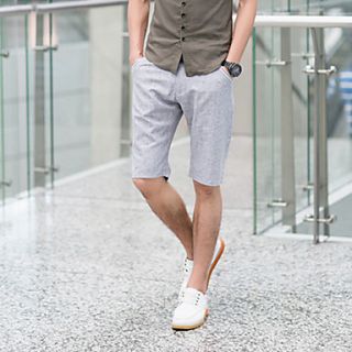 GBS Mens Korean Slim Fit Linen Short Pants(Light Gray)