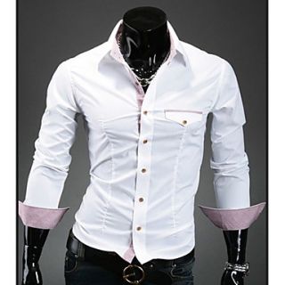 HKWB Casual Check Color Joint Long Sleeve Slim Shirt(White)