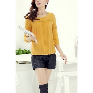 Qcqy Puff Sleeve Round Neck Loose Short Shirt (Yellow)