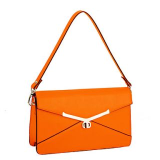 Global Freeman Womens European Free Man Solid Color Leather Messenger Bag(Orange)