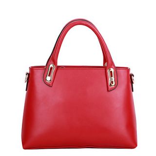 Global Freeman Womens European Free Man Simple Solid Color Two Uses Leather Tote(Red)