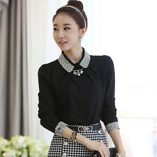 Lanliersi Maxi Korean Slim Long Sleeve Chiffon Shirt (Black)