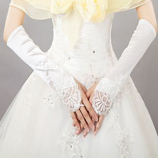 Nice Stretch Satin Fingerless Elbow Length Wedding/Party Gloves with Appliques