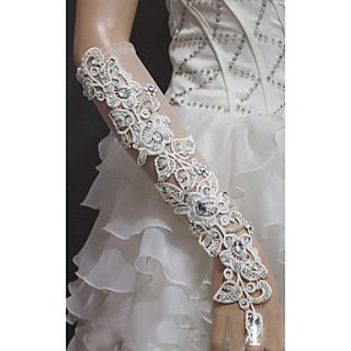 Tulle And Lace Fingerless Elbow Length Wedding/Party Glove With Rhinestones