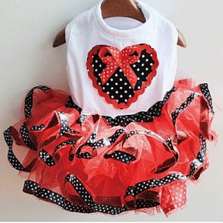 Petary Pets Cute Heart Pattern Cotton Mesh Ball Gown Dress For Dog