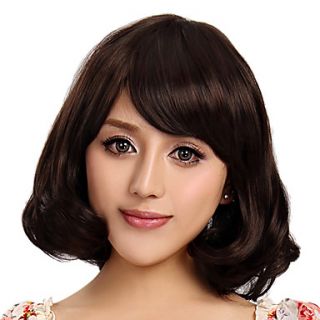 Capless Grace Medium High Quality Synthetic Wave Brown Hair Wigs Side Bang