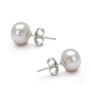 LuckyPearl Womens 6 7mm Natural Pearl Silver Stud Earrings EA0036W027260
