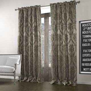 (One Pair Rod Pocket Top) Jacquard Dark Grey Vintage Blackout Curtain