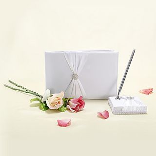 Elegant Wedding Guest Book and Pen Set With Floral Rhinestone