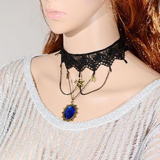 OMUTO Lace Gemstone Pendant Palace Gothic Vampire Necklace (Black)