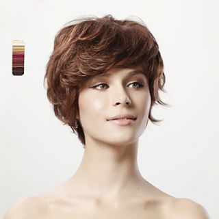Capless Short Curly Brown 100% Human Hiar Wig 5 Colors To Choose