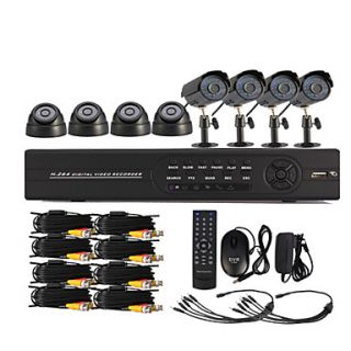 8 Channel One Touch Online CCTV DVR System(4 Outdoor Waterproof Camera 4 Indoor Dome Camera)