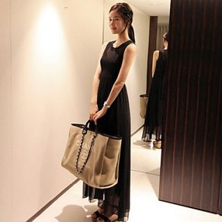 Jingpin Round Neck Sleeveless 2Pcs Temperament Dress (Black)