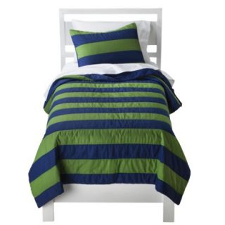 Circo Rugby Stripe Quilt Set   Blue/Green (Twin)