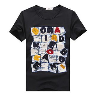 Mens Round Collar Letter Printing T Shirt
