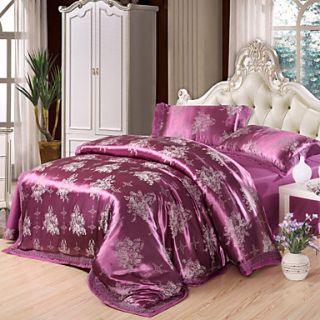 Duvet Cover,4 Piece Modern Style Purple Floral Jacquard