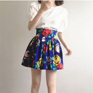 XiXi Womens Sweet Peony Pattern Waist Skirt(Screen Color)