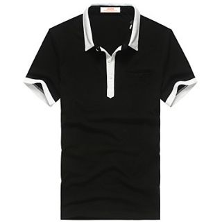 Lucassa Mens Simple Lapel Short Sleeve Casual T Shirt(Black)