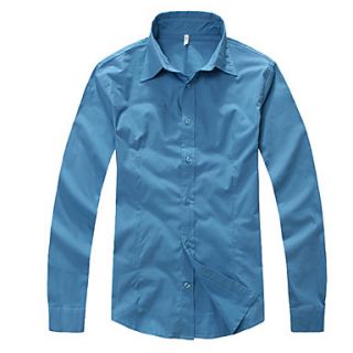 Lucassa Mens Korean Solid Color Slim Long Sleeve Shirt(Blue)