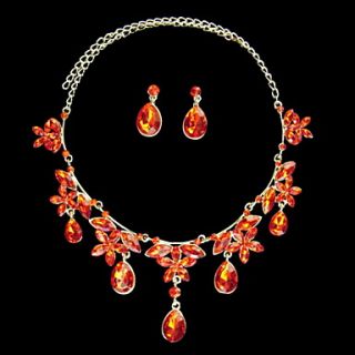 Fabulous Alloy With Red Rhinestone Necklace Earrings Jewelry Set