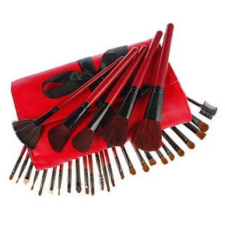 30Pcs Cosmetic Brush Set with Red Soft Leather Case