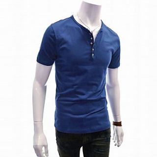 ZHELIN Mens Solid Color Bodycon Delicacy Buckle Royal Blue 100% Cotton T Shirt