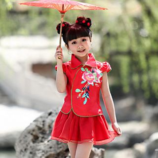 WXH ChildrenS Sweet Lovely Dancing Dress Suit(Red)