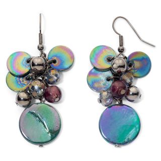 Gray Tonal Shell & Bead Cluster Earrings, Purple