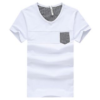 LangXin Mens Korean Simple V Neck Collar Short Sleeve T Shirt(White,Black,Yellow,Gray)