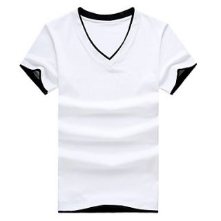 LangXin Mens Simple V Neck Collar Solid Color Short Sleeve T Shirt(White,Black,Gray)