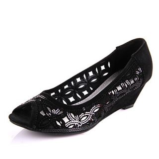 Womens Fashion Cut Out Wedges Shoes(Black)