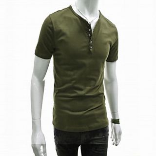 ZHELIN Mens Solid Color Bodycon Delicacy Buckle Emerald 100% Cotton T Shirt