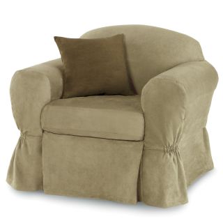 Microsuede Two Piece Chair Slipcover, Brown