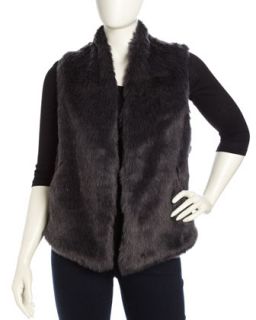 Sleeveless Faux Fur Vest, Gray, Womens