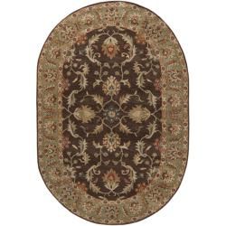 Hand tufted Traditional Coliseum Chocolate Floral Border Wool Rug (6 X 9 Oval)